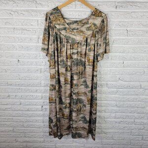 Secret Treasures Women's 4X Plus Size Muu Muu Kaftan Green Gold Safari B6E